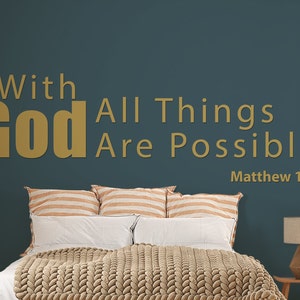 With God, All Things Are Possible Wall Sticker | Christian Wall Decor, Religious Wall Decal | Removable Peel and Stick