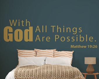 With God, All Things Are Possible Wall Sticker | Christian Wall Decor, Religious Wall Decal | Removable Peel and Stick
