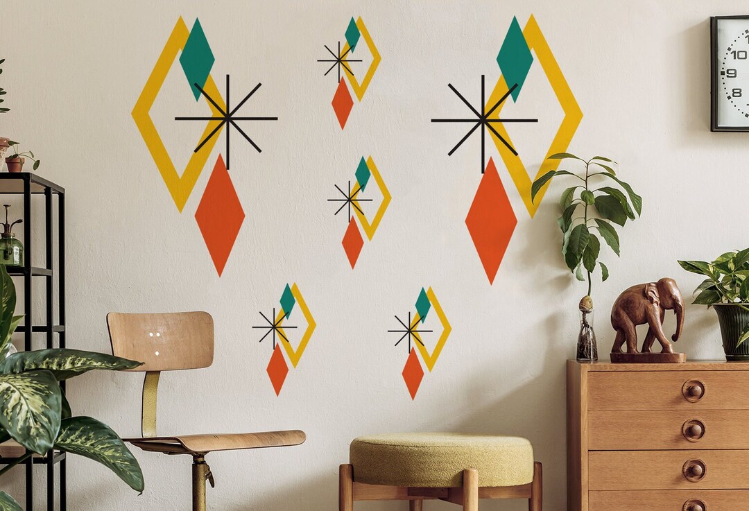 Mid Century Modern Diamonds Wall Decal Stylish Geometric Design for