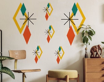 Mid Century Modern Diamonds Wall Decal - Stylish Geometric Design for Trendy Home Decor