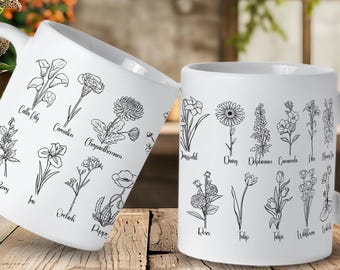 Botanical Flowers Mug: Floral Design, Funny Gift
