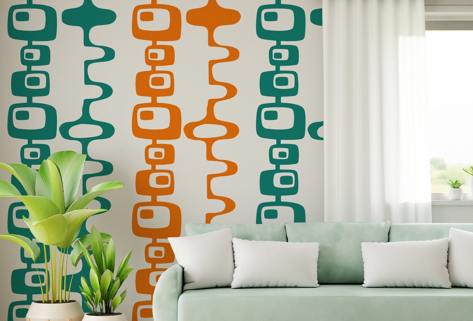 Mid-century Modern Wall Decals: Atomic Geometric Shapes, Retro 70s
