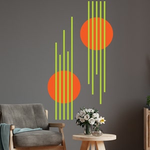 Mid Century Circle Lines Wall Decals: Retro 70s Decor