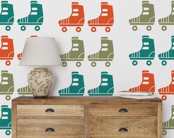 Roller Skate Wall Decal Set | Retro Mid-Century Peel Stick Vinyl 12pcs Custom Colors