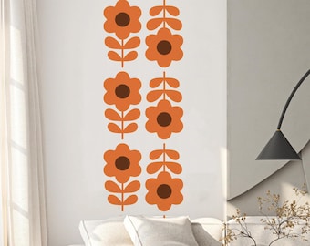Calcomanía de pared con margaritas retro: decoración geométrica de mediados de siglo de los años 60 y 70