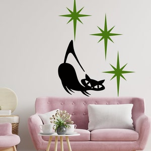 Mid-Century Modern Atomic Cat with Starburst Wall Decal Sticker