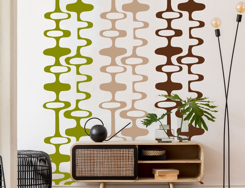 Custom Colors Mid Century Decals, Retro 70s Decor, Oval shapes and Stripes, Wall Panels, Mid Century Home, Modern Decor, Retro Wall Decal image 2