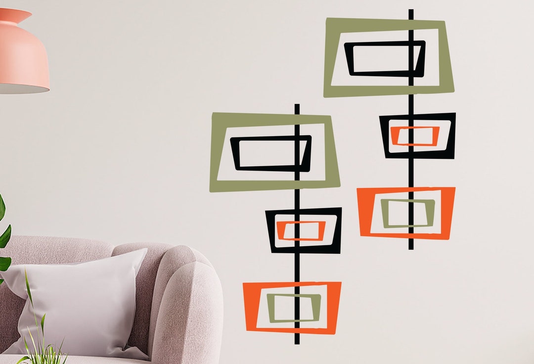 Midcentury Modern Wall Decals Vintage 70s Inspired Home Decor Etsy