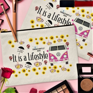 Linen Cosmetic Bag: &quot;It is a Lifestyle&quot; Design, Travel Makeup Pouch