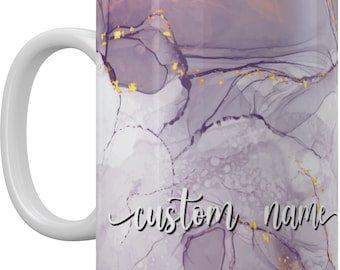 Personalized Watercolor Marble Mug: Custom Name Coffee Mug