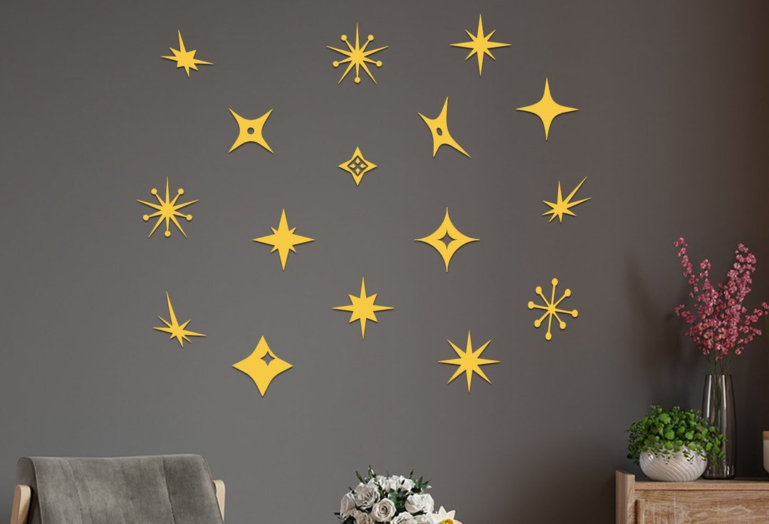 Mid-century Modern Starry Sky Vinyl Wall Decals Retro Wall Stickers Set