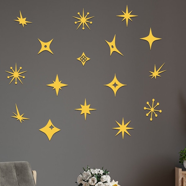 Mid-Century Modern Starry Sky Vinyl Wall Decals | Retro Wall Stickers | Set of 16 Stars