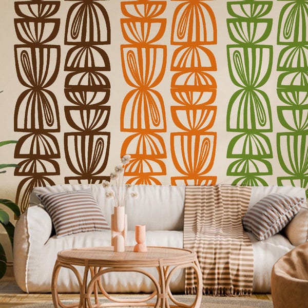Calcomanías florales retro para pared: decoración autoadhesiva de los años 60 y 70 (56 x 203 cm)