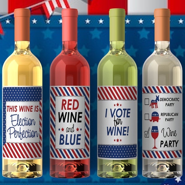 Election Party Wine Labels, Wine Labels for Election - Political 2020, Decorations for Women and Men, Wine Label Stickers, 4 Sticker Labels