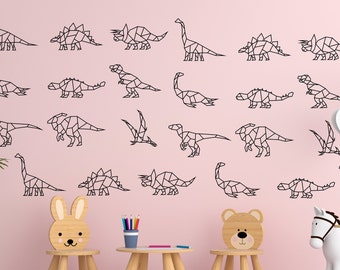 Geometric Dinosaurs Wall Decal, Dinosaur Wall Decor, Wall Decal Baby, Custom Color, Wall Nursery, 36 pcs Set Dinosaurs, Room Wall Decor