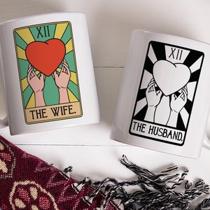 Caneca de tarô para esposa e marido, caneca de café com cartas de tarô, esposa e marido, caneca engraçada, caneca fofa, caneca de café, caneca de presente, presente para amigos, caneca de bruxa