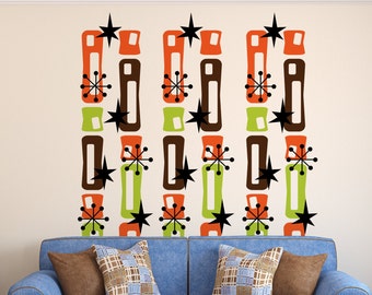 Calcomanía de pared de estrella atómica: decoración geométrica moderna de mediados de siglo