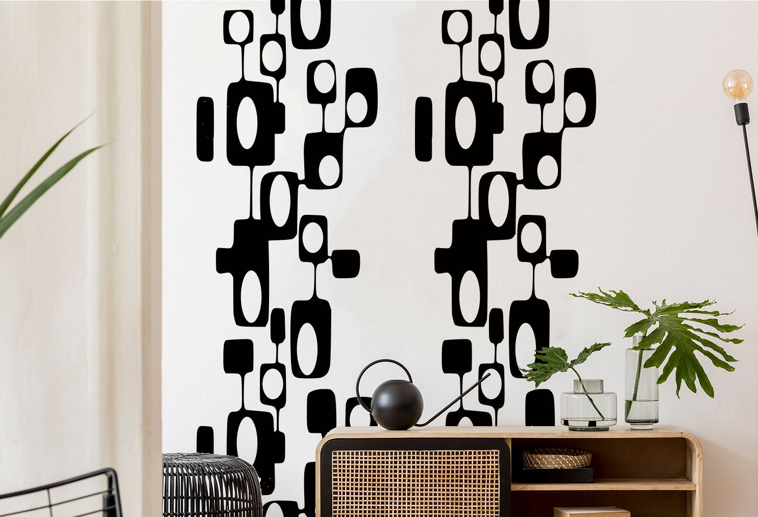 Grand Autocollant Mural Rétro – Motif Atomique Et Géométrique – Style Mid-Century Moderne