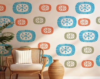 Conjunto de calcomanías de pared Atomic Starburst moderno de mediados de siglo - Decoración retro del hogar