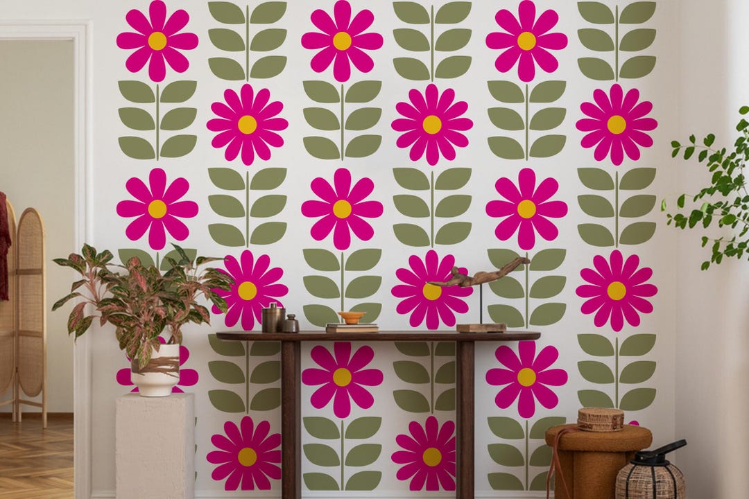 Retro Daisy Floral Wall Decal – 70s Groovy Flower Boho Vinyl Sticker ...