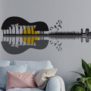 Guitar Forest Landscape Wall Decal, Wall Decor, Wall Stickers, Modern Wall Decal,  Music Wall Decal