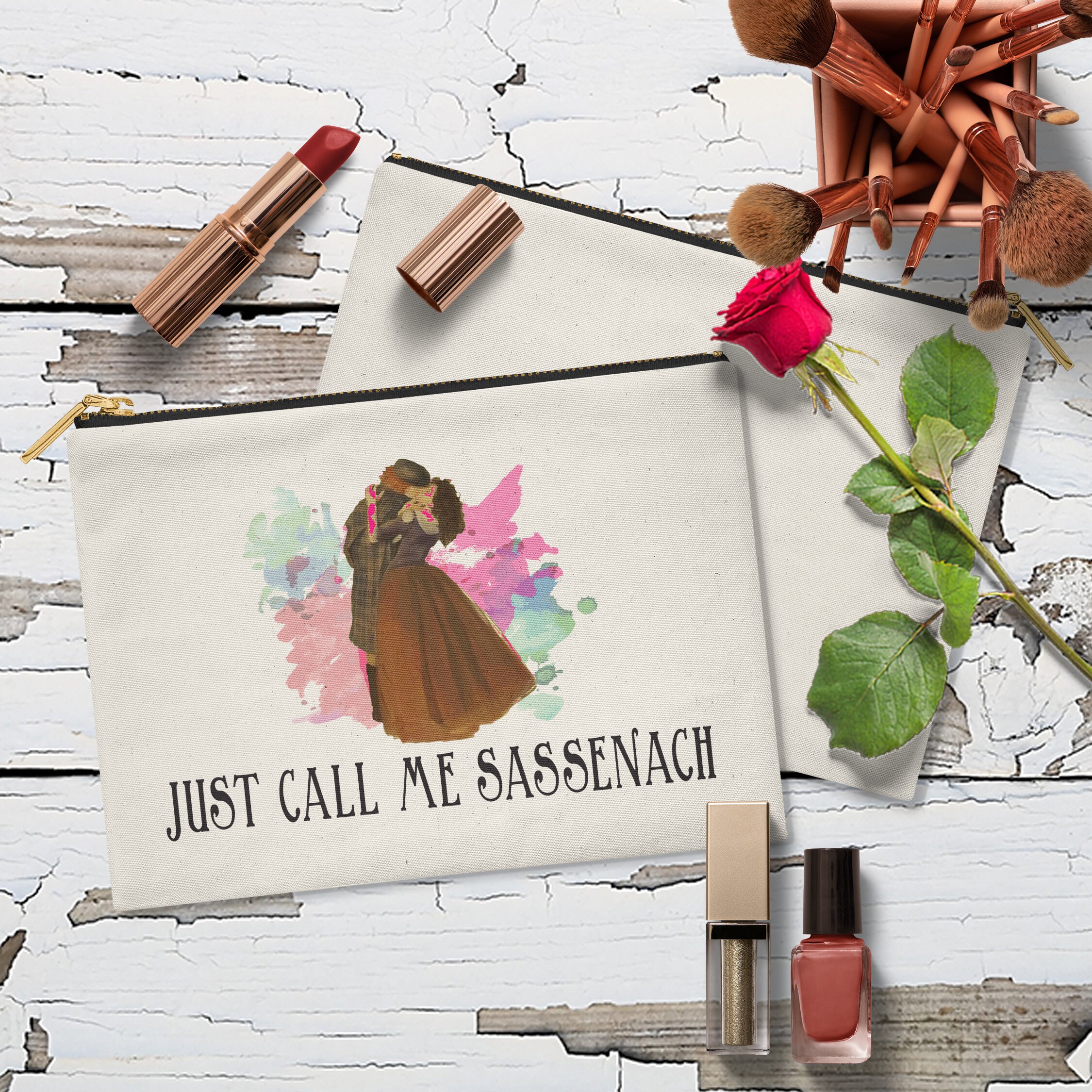 POFULL Outlander Make-up-Tasche Mit Reißverschluss - Motiv "Put On A Kilt", 23,4x17,3 Cm, Baumwollleinen