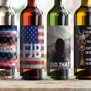 Let&#39;s Go Brandon Wine Labels: FJB Waterproof Stickers - Set of 4