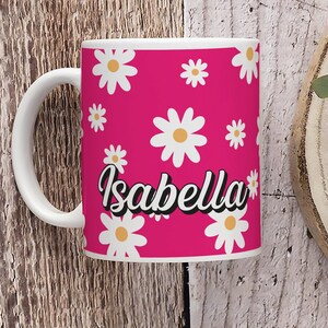 Personalized Daisy Flower Mug: Ceramic Coffee Cup, Custom Name Gift