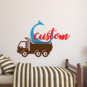 Décalcomanie murale personnalisée pour camion de construction : décoration de chambre d&#39;enfant