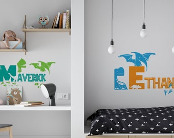 Custom Name dinosaurs Wall Decal children, Name Wall Decal, Wall Decal Jurassic, Kids Wall Decal Sticker Trex T-rex Velociraptor Vol.2