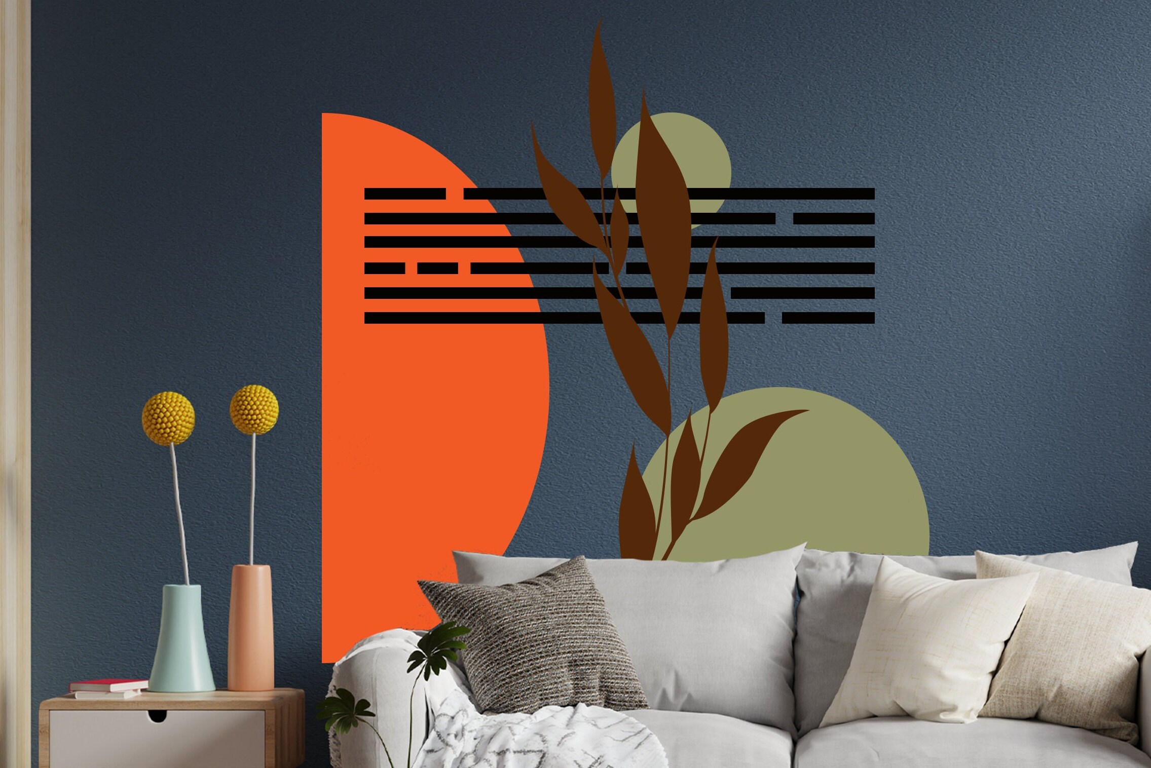 boho-style-wall-decal-mid-century-plant-wall-decal-boho-wall-etsy