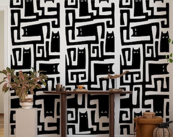 Retro Cats Mosaic Wall Decal – 22x80 Large Peel and Stick Vinyl