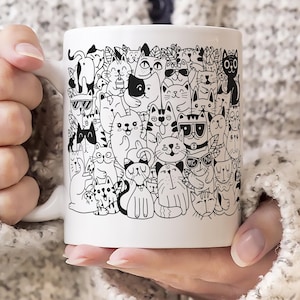 Hand Drawn Cat Mug, love cat, Cute Cat, Funny Mug, Lover Gift, Lady Mug, Cute Mug, Funny Cup, funny gift, birthday gift