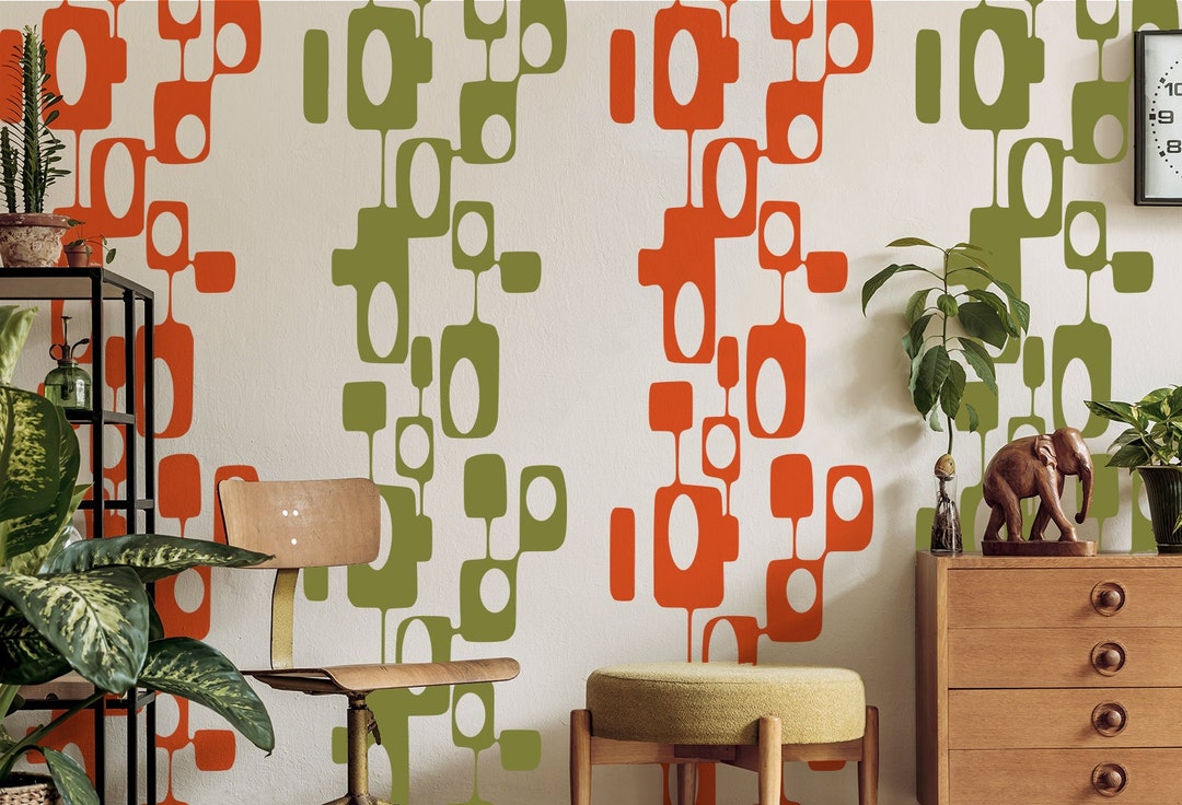 Abstract Mid Century Modern Wall Decals | 80" X 22" Peel and Stick Wall ...