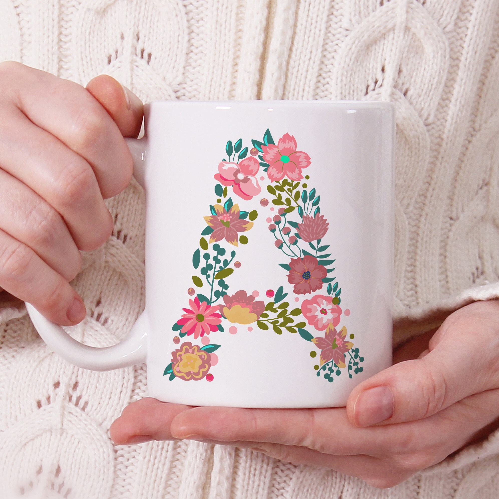 Flower Initial mug Personalized mug Monogram Coffee Mug Etsy
