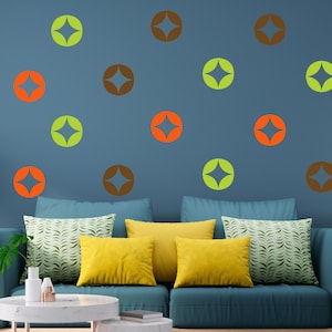 Mid Century Star Circle Wall Decals: Retro 70s Decor