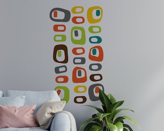 Mid Century Modern Wall Art, Geometric Different Forms, Retro 70s Decor, Wall Decals, Mid Century, Modern Decor, Retro Wall Decal