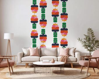 Adesivos de parede geométricos florais estilo meados do século XX – Conjunto de 16 adesivos de vinil.