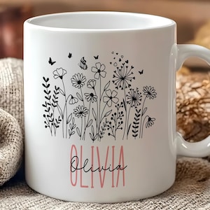 Wildflower Custom Name Mug: Personalized Ceramic Coffee Mug