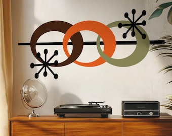 Vinilo decorativo de flores estilo escandinavo / Juego de vinilos florales atómicos de estilo moderno de mediados de siglo