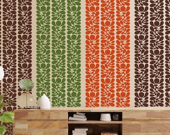 Mid-Century Floral Stripe Wall Decals: 80" x 22" Peel and Stick