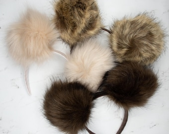 Neutral Grotto Fluffs | Handmade Fluffy Faux Fur Mouse Ears | Plush Headband