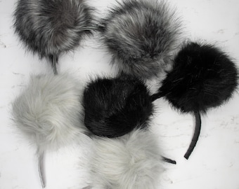 Grayscale Grotto Fluffs | Handmade Fluffy Faux Fur Mouse Ears | Plush Headband