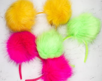 Vibrant Grotto Fluffs | Handmade Fluffy Faux Fur Mouse Ears | Plush Headband