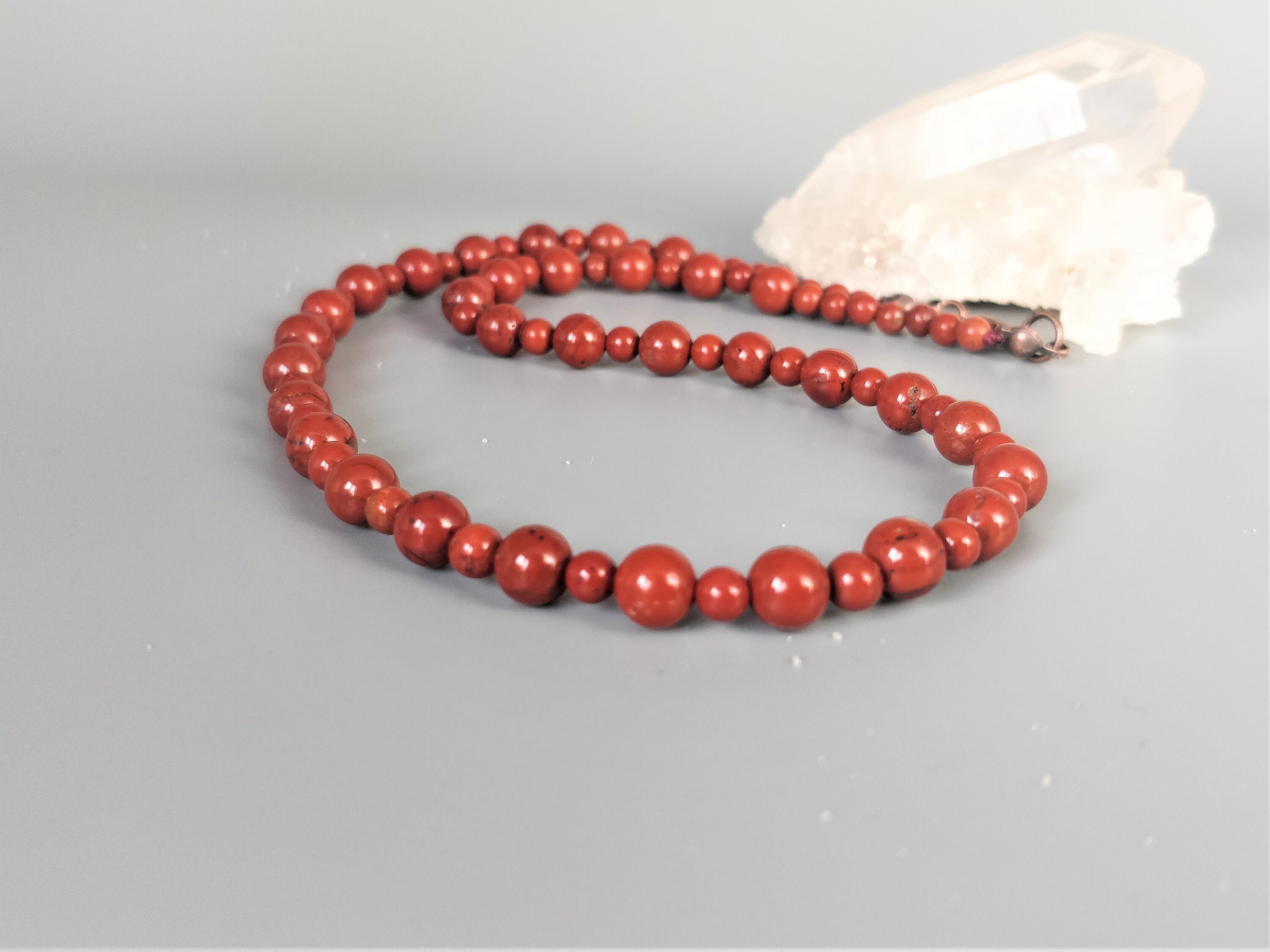 Collier Jaspe Rouge 40 Cm - Pierres Fines 4 Mm Et 6 Mm, Véritable, Sans Marque