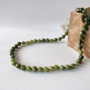 Nephrite jade necklace with knotted beads, 6mm or 8mm. Choice of length, for men or women. Genuine semi-precious stones.