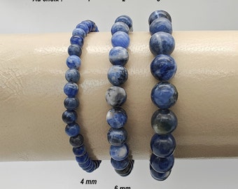 Natural sodalite stone bracelet (round beads 4 mm, 6 mm, 8 mm). Men, women. Genuine blue semi-precious stone