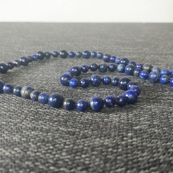 Lapis lazuli stone necklace (6 mm and 8 mm knotted beads). Man Woman. Choker lengths opera long necklace