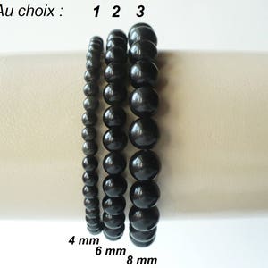 Bracelet pierre obsidienne noire naturelle (perles 4 mm, 6 mm, 8 mm au choix). Homme, femme. Pierre fine gemme véritable. Bracelet élastique
