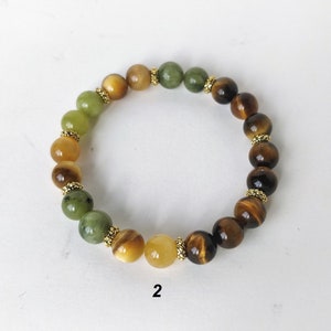 Bracelets Duo Jade Et Oeil De Tigre - Perles 8 Mm, Pierres Véritables, 18 Cm